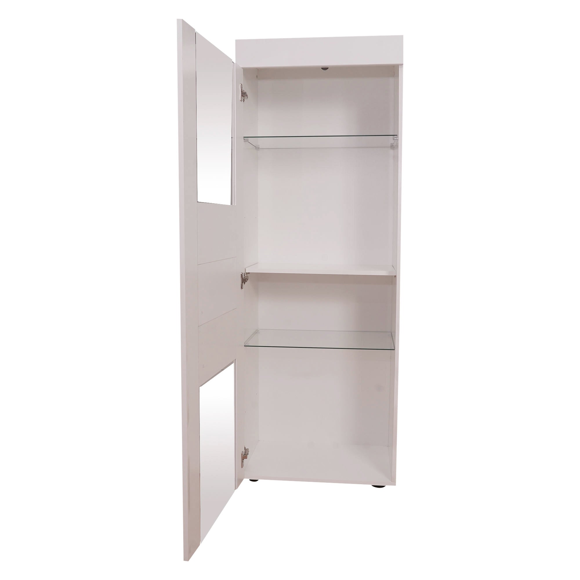 Vetrina 0, Mobile da soggiorno con vetrina, Crsitalliera con ripiani, Credenza moderna, Made in Italy, Cm 61x42h171, Bianco Lucido