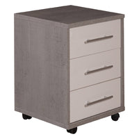 Cassettiera 0, Mobiletto moderno a 3 cassetti con ruote, Aramdietto portadocumenti per ufficio, comodino da scrivania, Cm 43x40h57, Cemento e Bianco