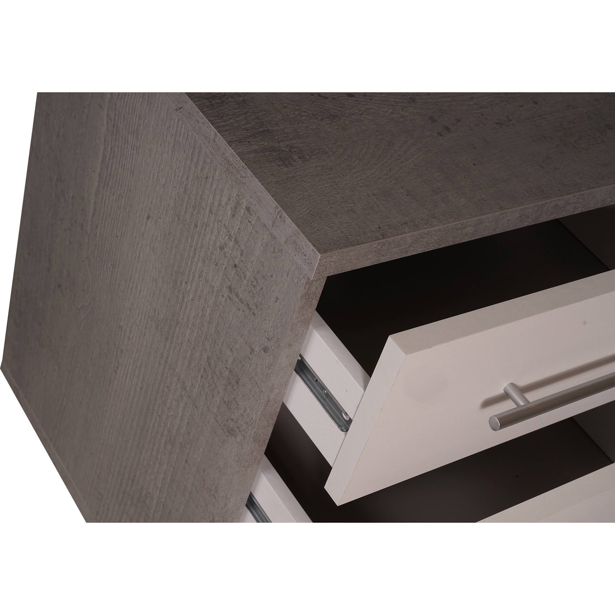 Cassettiera 0, Mobiletto moderno a 3 cassetti con ruote, Aramdietto portadocumenti per ufficio, comodino da scrivania, Cm 43x40h57, Cemento e Bianco