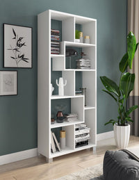 Libreria 0, Biblioteca zigzag a 8 scomparti, posizionabile verticalmente o orizontalmente, Scaffale da ufficio per libri, Mobile portalibri, Cm 69x30h160, Bianco