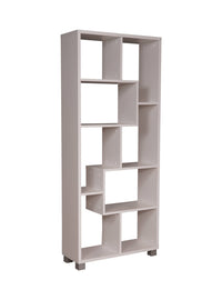Libreria 0, Biblioteca zigzag a 8 scomparti, posizionabile verticalmente o orizontalmente, Scaffale da ufficio per libri, Mobile portalibri, Cm 69x30h160, Bianco