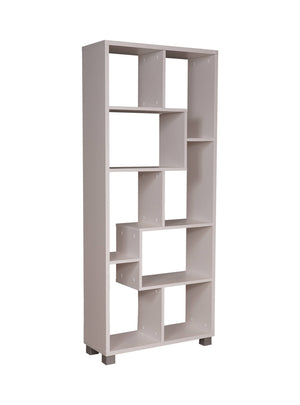 Libreria 0, Biblioteca zigzag a 8 scomparti, posizionabile verticalmente o orizontalmente, Scaffale da ufficio per libri, Mobile portalibri, Cm 69x30h160, Bianco