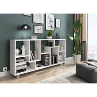 Libreria 0, Biblioteca zigzag a 8 scomparti, posizionabile verticalmente o orizontalmente, Scaffale da ufficio per libri, Mobile portalibri, Cm 69x30h160, Bianco