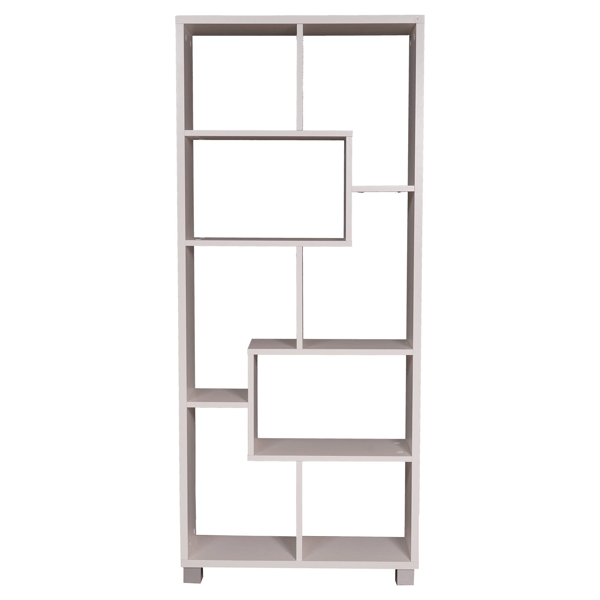 Libreria 0, Biblioteca zigzag a 8 scomparti, posizionabile verticalmente o orizontalmente, Scaffale da ufficio per libri, Mobile portalibri, Cm 69x30h160, Bianco