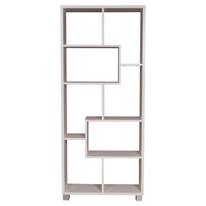 Libreria 0, Biblioteca zigzag a 8 scomparti, posizionabile verticalmente o orizontalmente, Scaffale da ufficio per libri, Mobile portalibri, Cm 69x30h160, Bianco