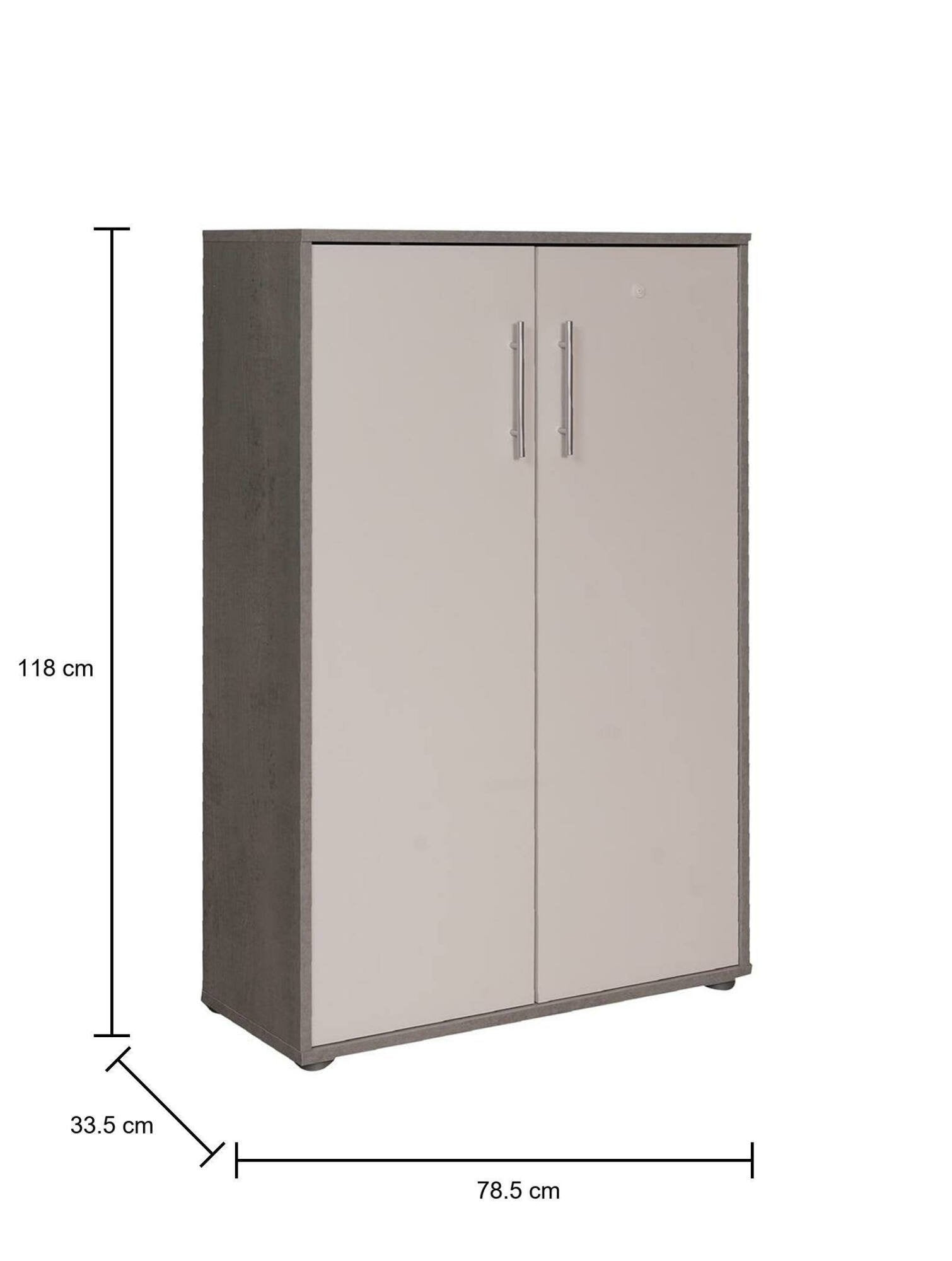 Armadio multiuso Angie, Mobile ausiliario con ripiani, Armadio lineare, Guardaroba Portascarpe, portaoggetti, Bianco e Cemento, cm 79x34h118