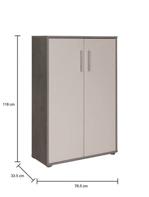 Armadio multiuso Angie, Mobile ausiliario con ripiani, Armadio lineare, Guardaroba Portascarpe, portaoggetti, Bianco e Cemento, cm 79x34h118