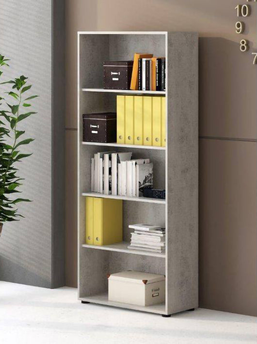 Libreria 0, Biblioteca a 5 vani regolabili, Scaffale da ufficio per libri, Mobile portalibri, Cm 79x34h188, Grigio Cemento