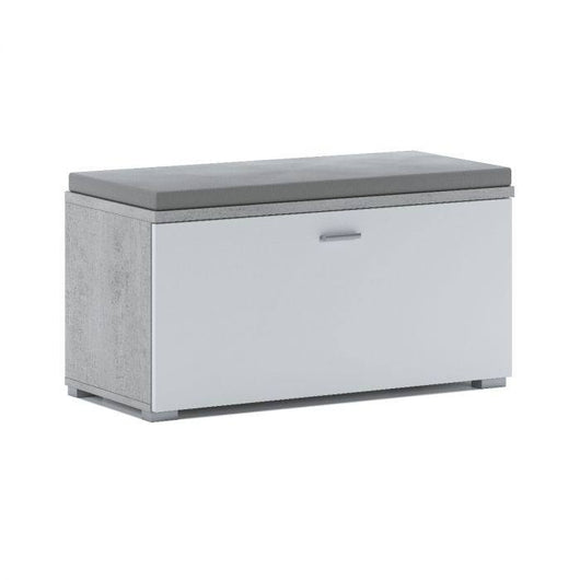 Scarpiera 0, Panca portascarpe con cuscino da ingresso, Scarpiera salvaspazio con 1 anta e ripiani, Made in Italy, Cm 85x40xh42, Bianco