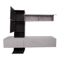 Parete attrezzata 0, Mobile porta TV moderno con Ante e ripiani, Set salotto completo con pensili effetto marmo, Cm 240x50xh196, Bianco e Antracite