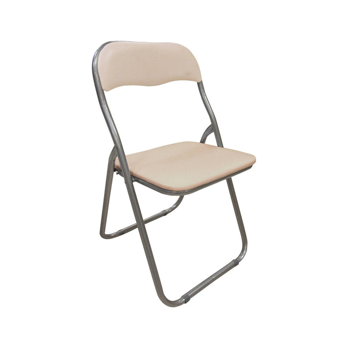 Sedia pieghevole Antenore, Sedia salvaspazio, Sedia per ospiti, Seduta per riunioni in simil ecopelle, 43x47h80 cm, Beige