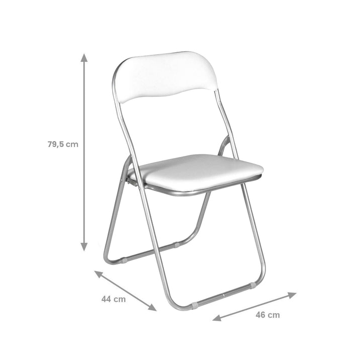 Sedia pieghevole Antenore, Set di 4 sedie salvaspazio, Sedia per ospiti, Seduta per riunioni in simil ecopelle, 43x47h80 cm, Bianco