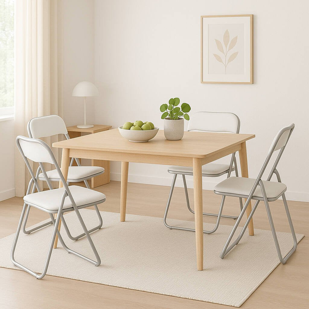 Sedia pieghevole Antenore, Set di 4 sedie salvaspazio, Sedia per ospiti, Seduta per riunioni in simil ecopelle, 43x47h80 cm, Bianco