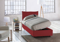 Letto singolo Aphrodite, Letto contenitore con rivestimento in tessuto, Made in Italy, Apertura laterale, adatto per materasso cm 80x190, Rosso
