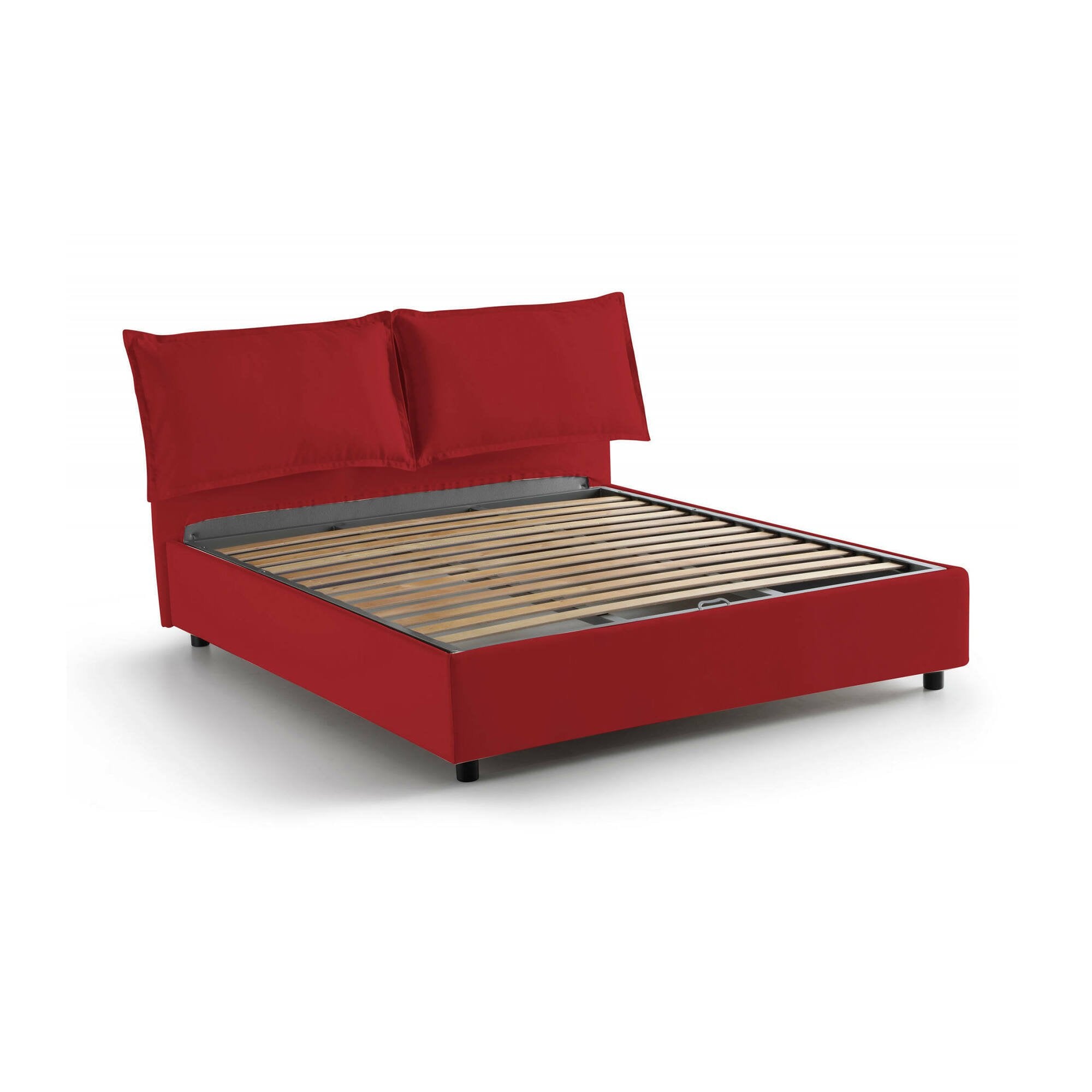 Letto matrimoniale Agalo, Letto contenitore con rivestimento in tessuto, Made in Italy, Apertura frontale, adatto per materasso cm 140x200, Rosso