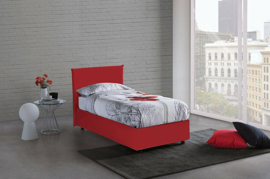 Letto singolo Argentino, Letto contenitore con rivestimento in tessuto, Made in Italy, Apertura frontale, adatto per materasso cm 80x190, Rosso