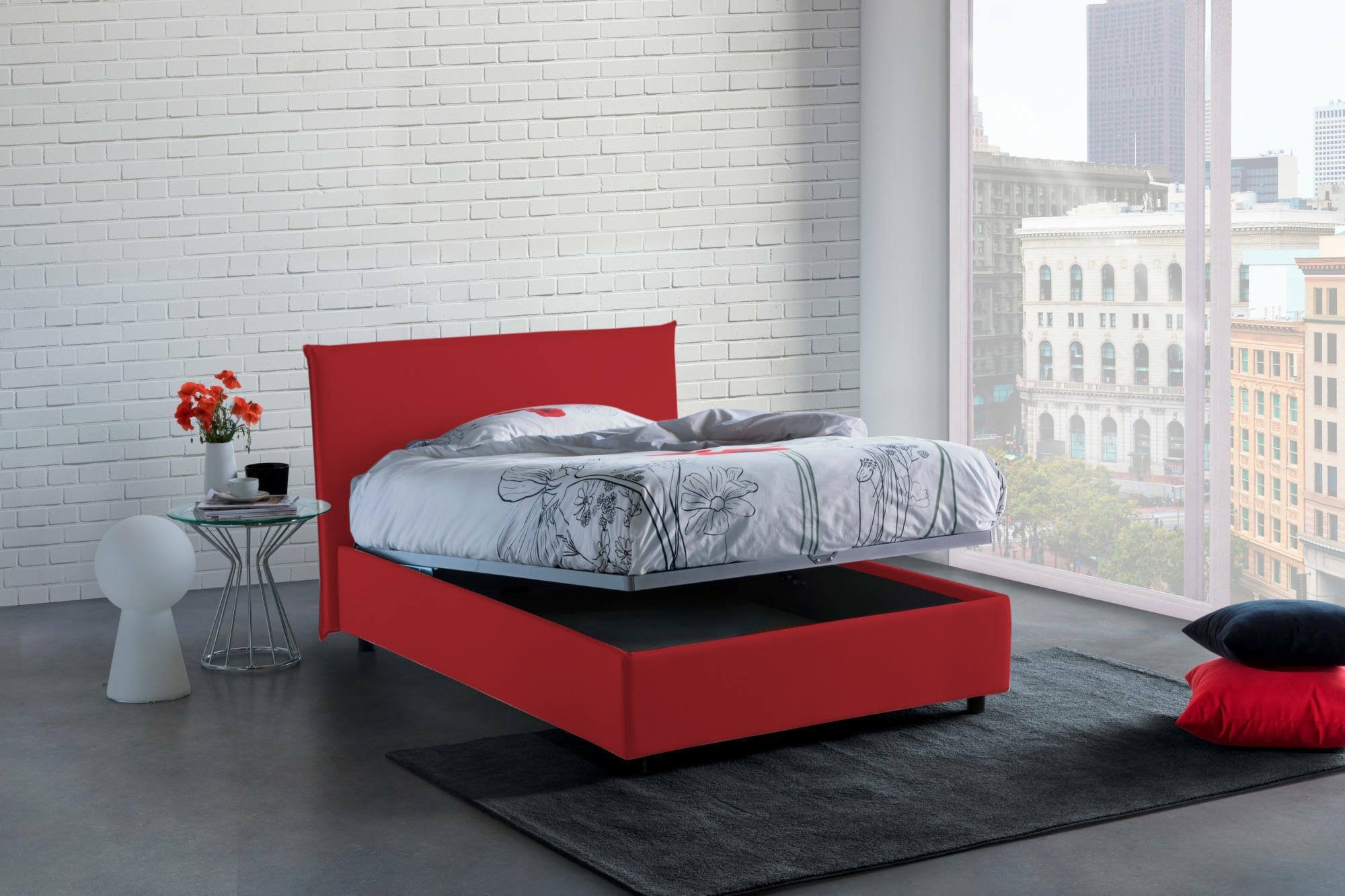 Anyta, Letto Piazza e Mezza Sfoderabile Made in Italy, Rosso