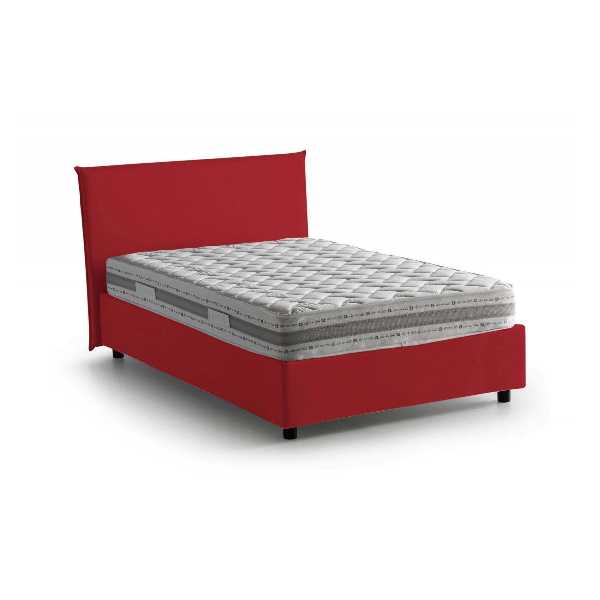 Letto piazza e mezza Anyta, Letto contenitore con rivestimento in tessuto, Made in Italy, Apertura frontale, adatto per materasso cm 120x190, Rosso