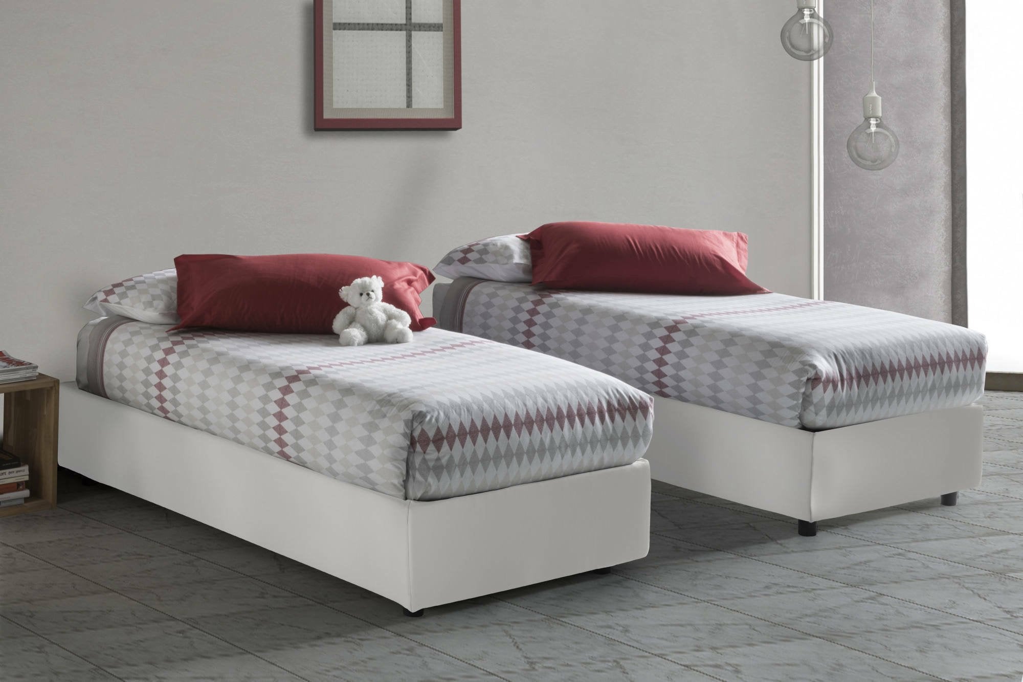 Letto singolo Artesh, Letto contenitore con rivestimento in ecopelle, Made in Italy, Apertura frontale, adatto per materasso cm 80x200, Bianco
