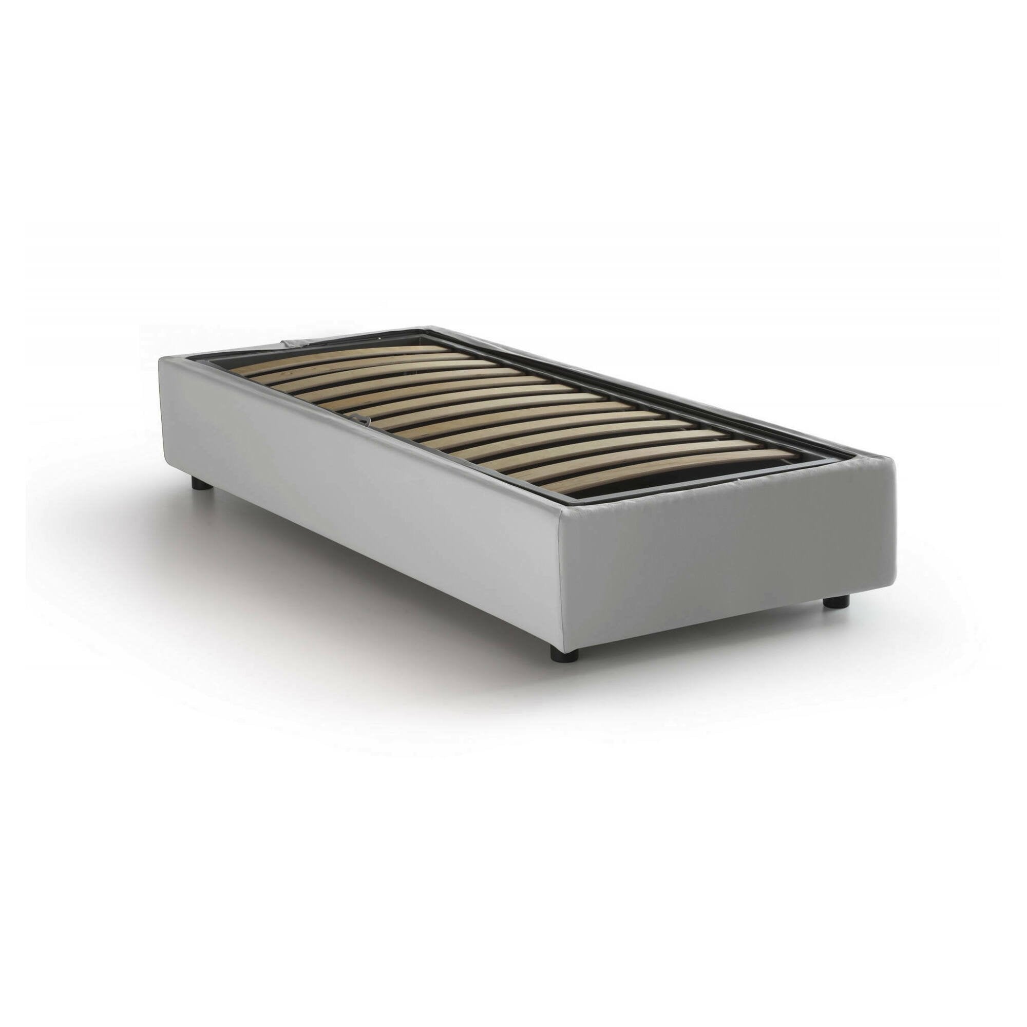 Letto singolo Artesh, Letto contenitore con rivestimento in ecopelle, Made in Italy, Apertura frontale, adatto per materasso cm 80x200, Bianco