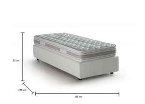 Letto singolo Abruzzo, Letto contenitore con rivestimento in ecopelle, Made in Italy, Apertura frontale, con materasso cm 80x200 incluso, Bianco