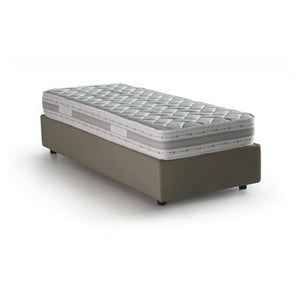 Letto singolo Abruzzo, Letto contenitore con rivestimento in ecopelle, Made in Italy, Apertura frontale, con materasso cm 80x200 incluso, Tortora