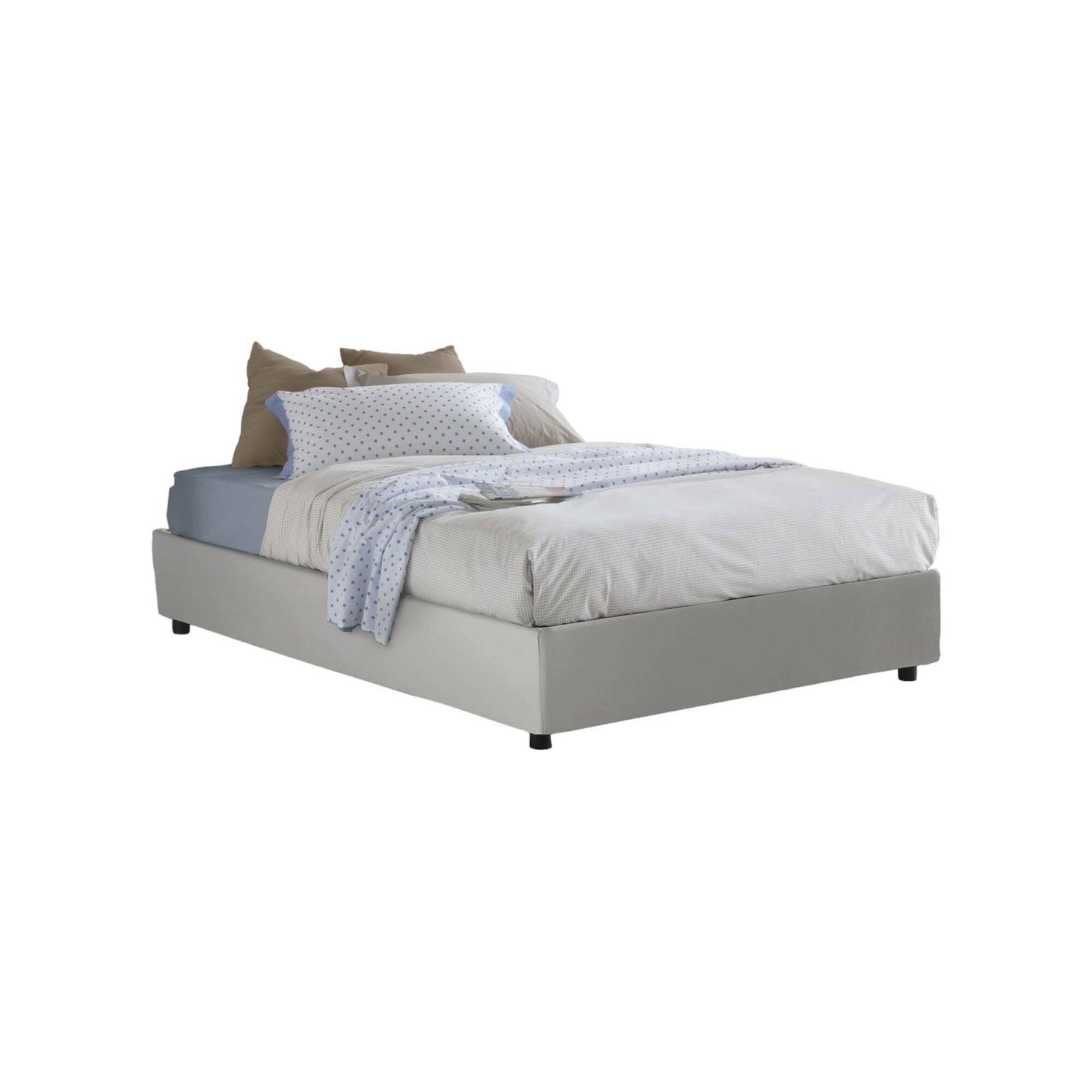 Letto piazza e mezza Americas, Letto contenitore con rivestimento in ecopelle, Made in Italy, Apertura frontale, adatto per materasso cm 120x200, Bianco