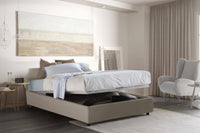 Letto piazza e mezza Americas, Letto contenitore con rivestimento in ecopelle, Made in Italy, Apertura frontale, adatto per materasso cm 120x200, Tortora