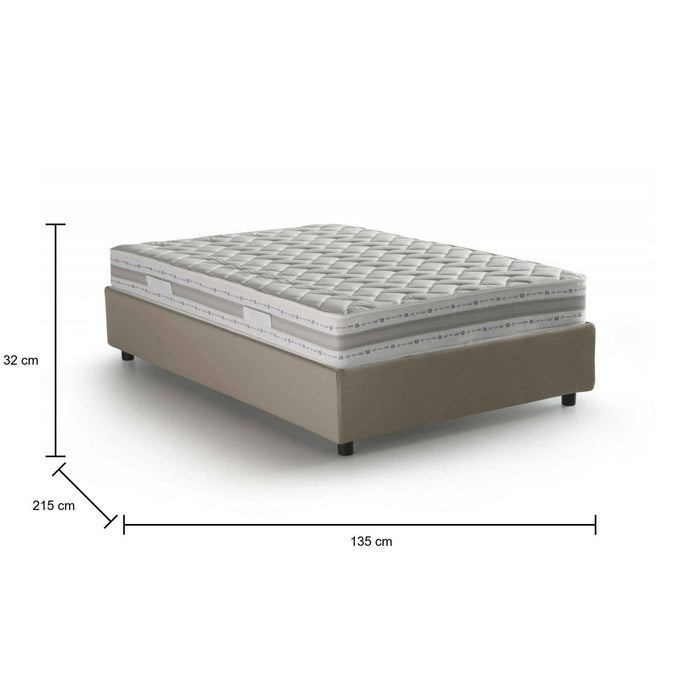 Letto piazza e mezza Arnoldi, Letto contenitore con rivestimento in ecopelle, Made in Italy, Apertura frontale, con materasso cm 120x200 incluso, Tortora