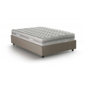 Letto piazza e mezza Arnoldi, Letto contenitore con rivestimento in ecopelle, Made in Italy, Apertura frontale, con materasso cm 120x200 incluso, Tortora