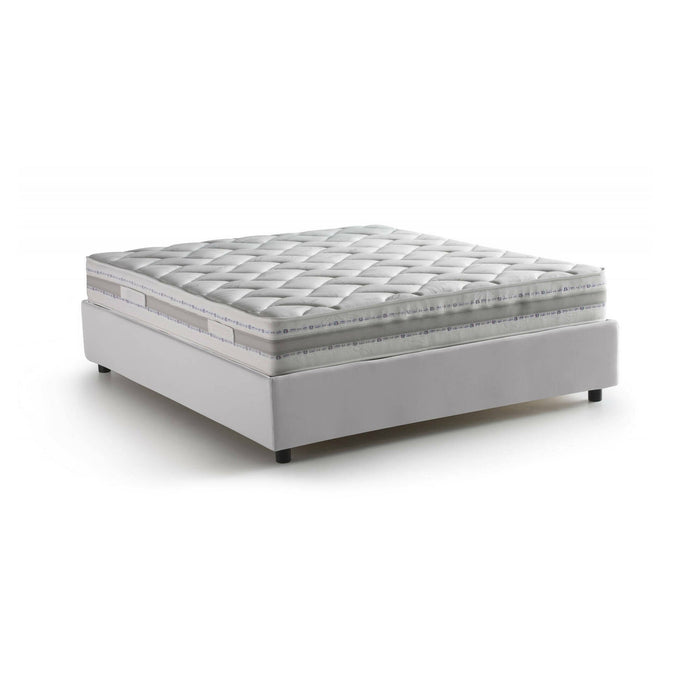 Letto matrimoniale Akemi, Letto contenitore con rivestimento in ecopelle, Made in Italy, Apertura frontale, con materasso cm 140x190 incluso, Bianco