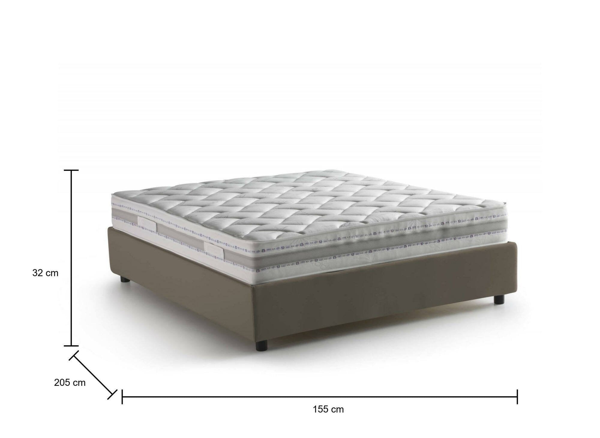 Letto matrimoniale Akemi, Letto contenitore con rivestimento in ecopelle, Made in Italy, Apertura frontale, con materasso cm 140x190 incluso, Tortora