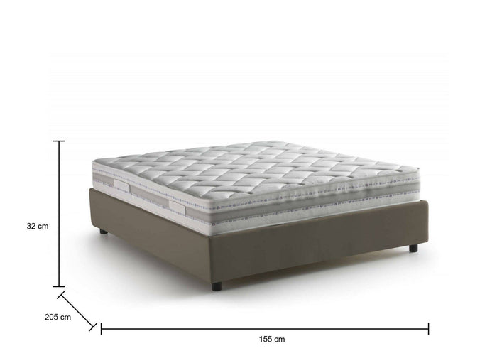 Letto matrimoniale Akemi, Letto contenitore con rivestimento in ecopelle, Made in Italy, Apertura frontale, con materasso cm 140x190 incluso, Tortora