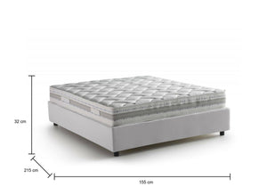 Letto matrimoniale Azuko, Letto contenitore con rivestimento in ecopelle, Made in Italy, Apertura frontale, con materasso cm 140x200 incluso, Bianco