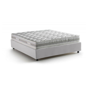 Letto matrimoniale Azuko, Letto contenitore con rivestimento in ecopelle, Made in Italy, Apertura frontale, con materasso cm 140x200 incluso, Bianco