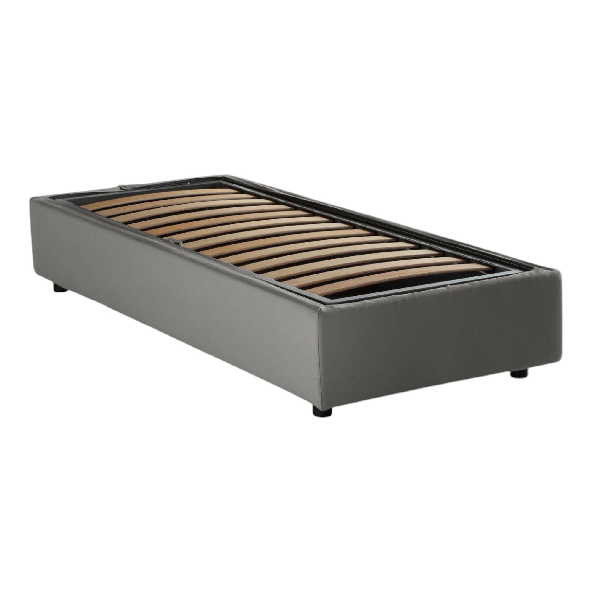 Letto singolo Avova, Letto contenitore con rivestimento in tessuto, Made in Italy, Apertura frontale, con materasso cm 80x200 incluso, Grigio