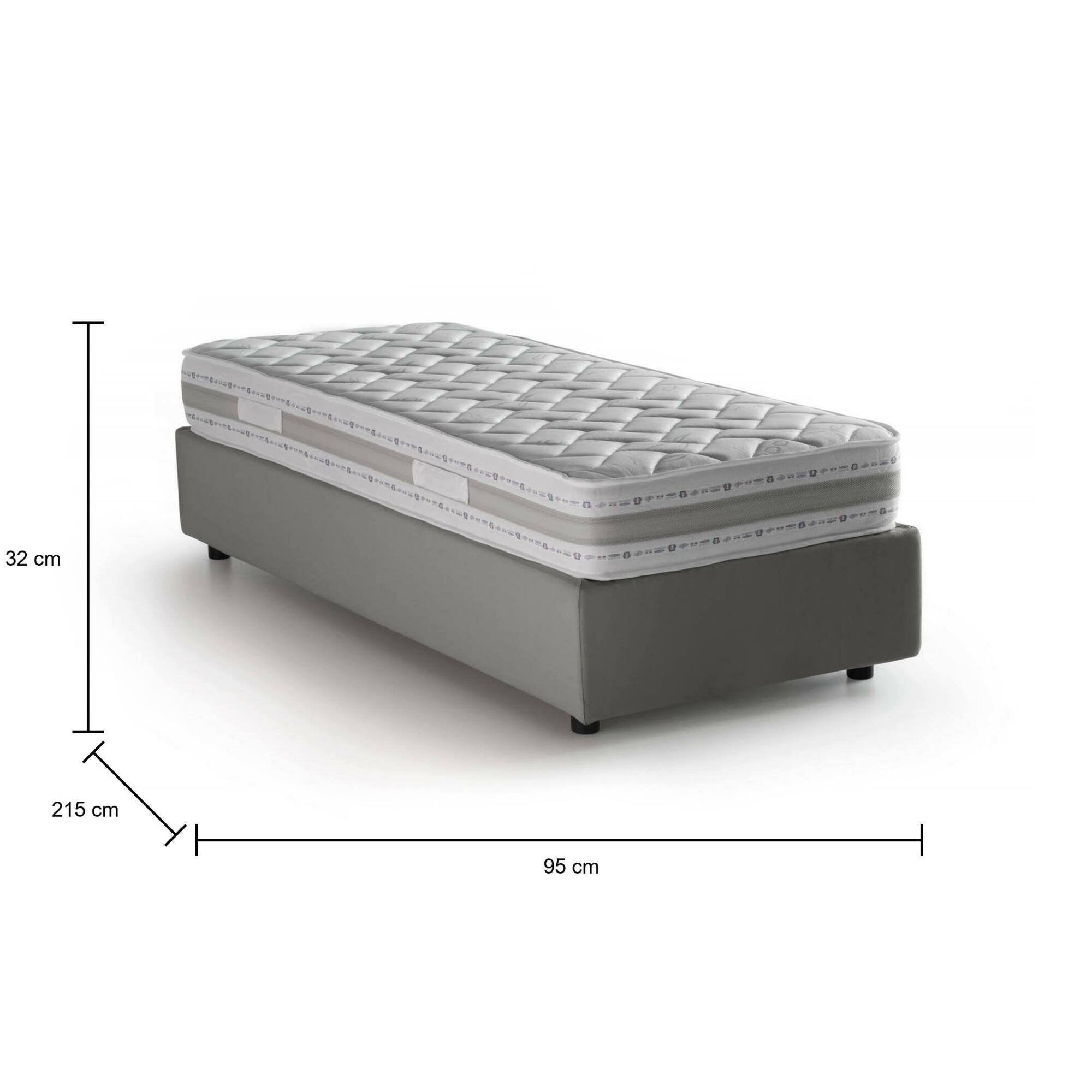 Letto singolo Avova, Letto contenitore con rivestimento in tessuto, Made in Italy, Apertura frontale, con materasso cm 80x200 incluso, Grigio