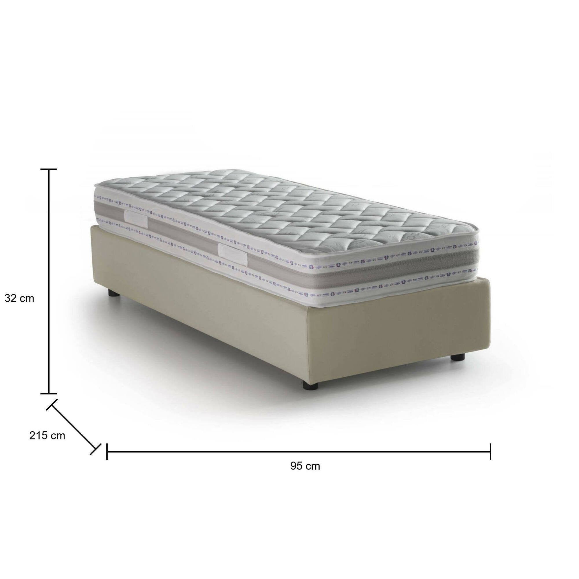 Letto singolo Avova, Letto contenitore con rivestimento in tessuto, Made in Italy, Apertura frontale, con materasso cm 80x200 incluso, Beige