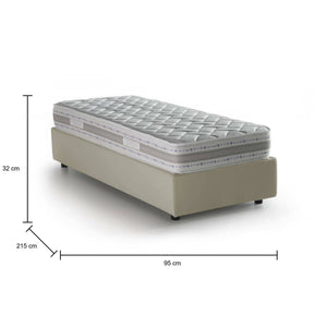 Letto singolo Avova, Letto contenitore con rivestimento in tessuto, Made in Italy, Apertura frontale, con materasso cm 80x200 incluso, Beige