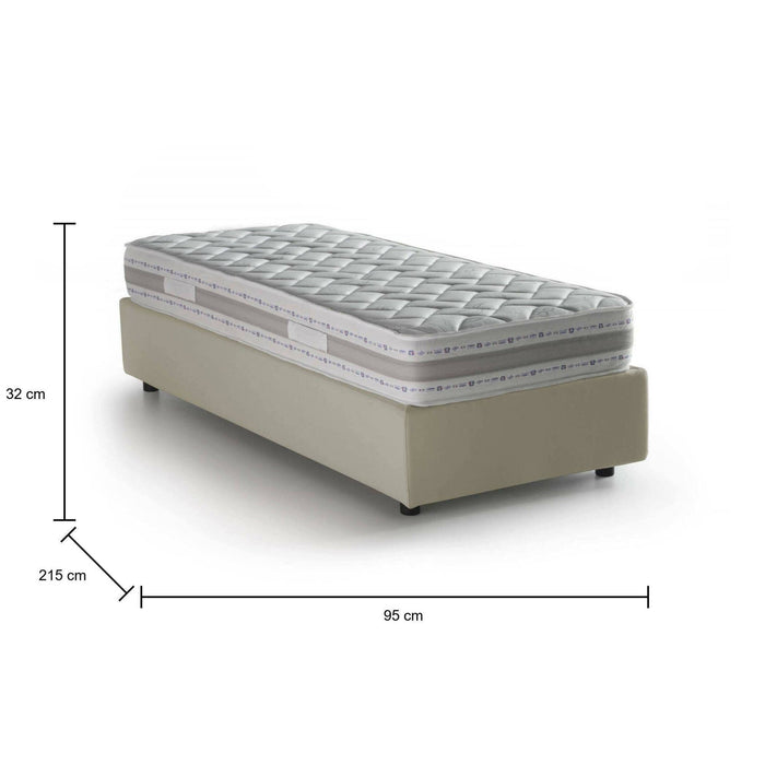 Letto singolo Avova, Letto contenitore con rivestimento in tessuto, Made in Italy, Apertura frontale, con materasso cm 80x200 incluso, Beige