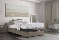 Letto piazza e mezza Abici, Letto contenitore con rivestimento in tessuto, Made in Italy, Apertura frontale, con materasso cm 120x200 incluso, Tortora