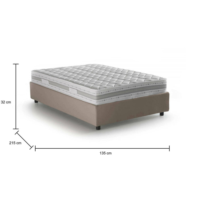 Letto piazza e mezza Abici, Letto contenitore con rivestimento in tessuto, Made in Italy, Apertura frontale, con materasso cm 120x200 incluso, Tortora