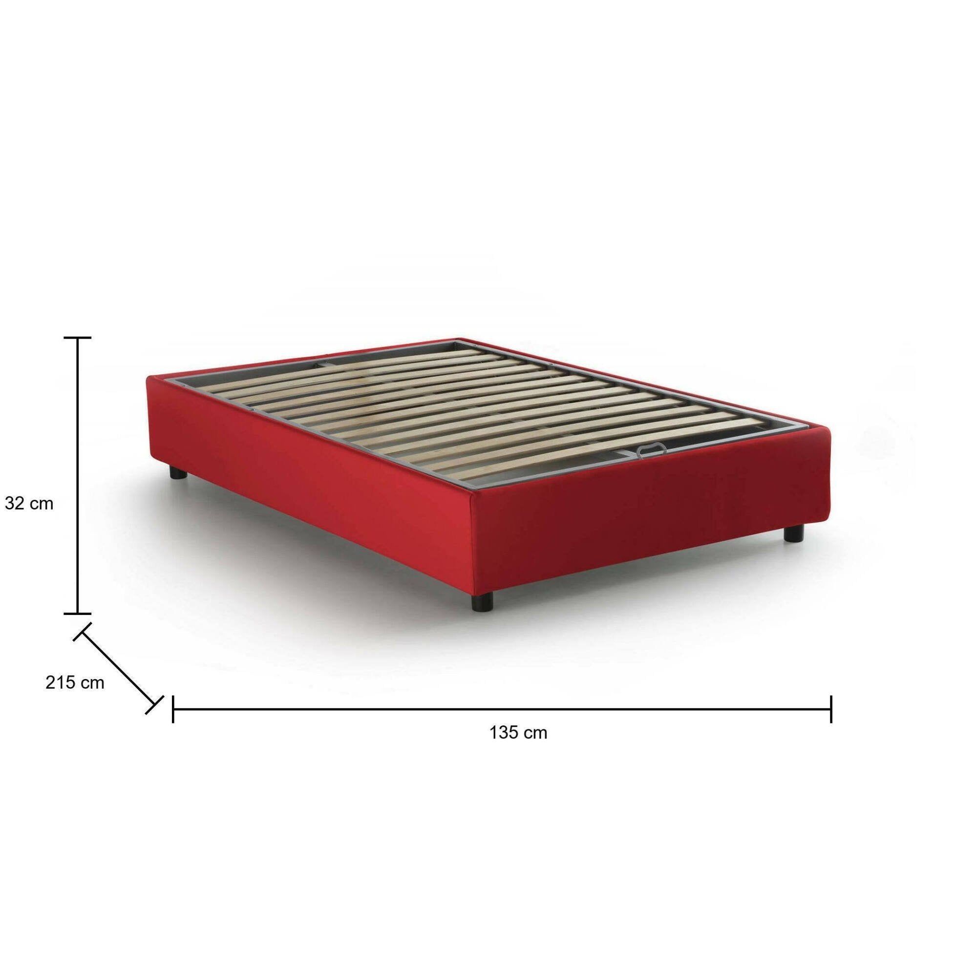 Letto piazza e mezza Abici, Letto contenitore con rivestimento in tessuto, Made in Italy, Apertura frontale, con materasso cm 120x200 incluso, Rosso