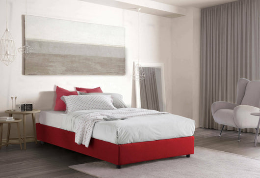 Letto piazza e mezza Abici, Letto contenitore con rivestimento in tessuto, Made in Italy, Apertura frontale, con materasso cm 120x200 incluso, Rosso