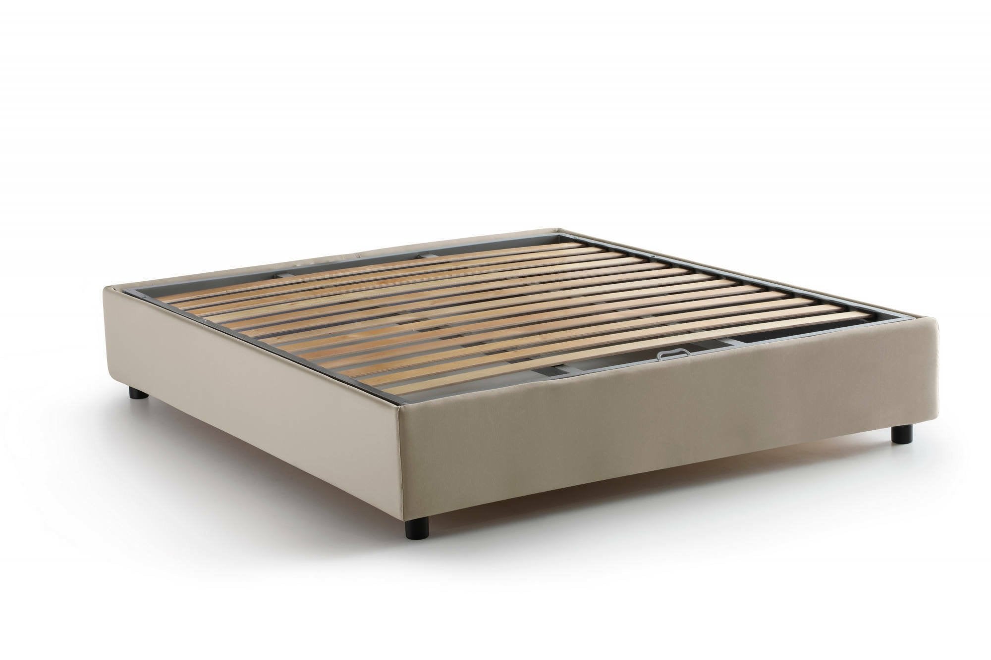 Letto matrimoniale Arto, Letto contenitore con rivestimento in tessuto, Made in Italy, Apertura frontale, con materasso cm 140x190 incluso, Beige