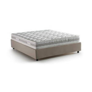 Letto matrimoniale Arto, Letto contenitore con rivestimento in tessuto, Made in Italy, Apertura frontale, con materasso cm 140x190 incluso, Tortora