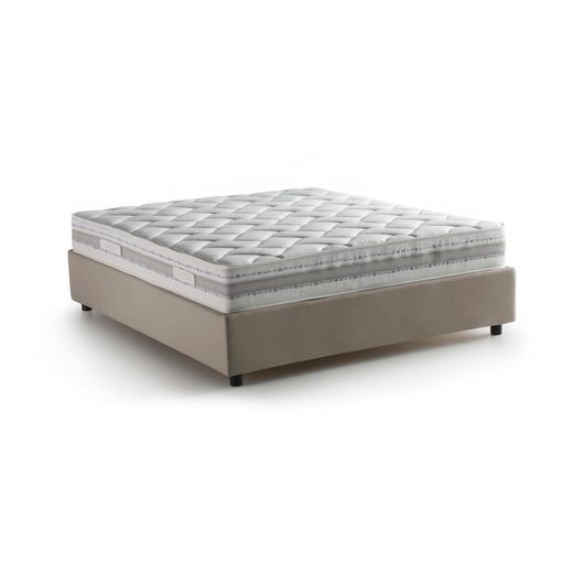 Letto matrimoniale Arto, Letto contenitore con rivestimento in tessuto, Made in Italy, Apertura frontale, con materasso cm 140x190 incluso, Tortora