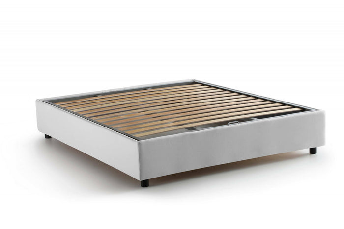 Letto matrimoniale Arto, Letto contenitore con rivestimento in tessuto, Made in Italy, Apertura frontale, con materasso cm 140x190 incluso, Bianco