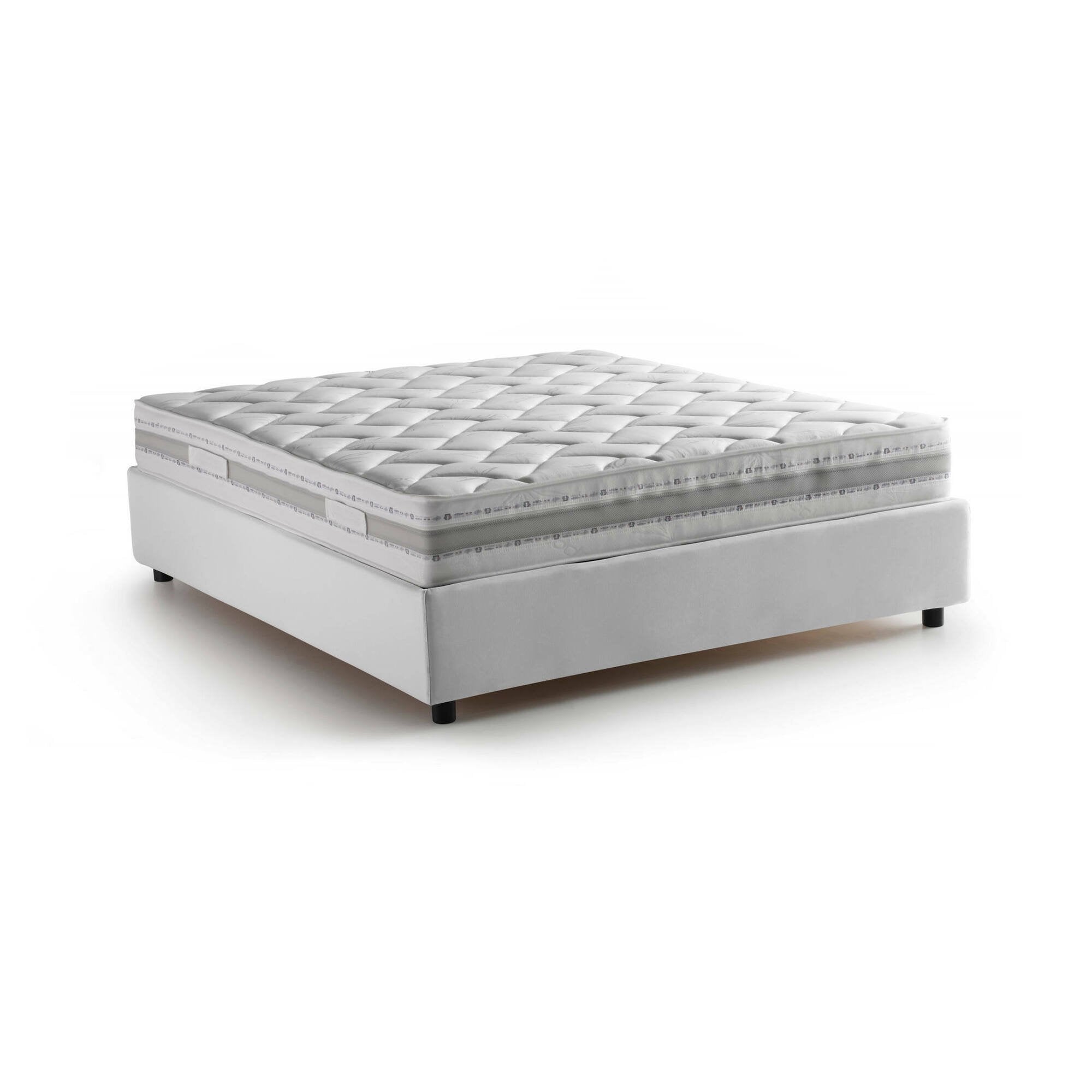 Letto matrimoniale Arto, Letto contenitore con rivestimento in tessuto, Made in Italy, Apertura frontale, con materasso cm 140x190 incluso, Bianco