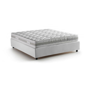 Letto matrimoniale Arto, Letto contenitore con rivestimento in tessuto, Made in Italy, Apertura frontale, con materasso cm 140x190 incluso, Bianco